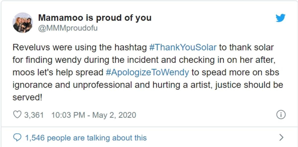 Fan đưa hashtag #ThankyouSolar và #ApologizeToWendy lên top trending để đòi quyền lợi cho Wendy (Red Velvet) Ảnh 3