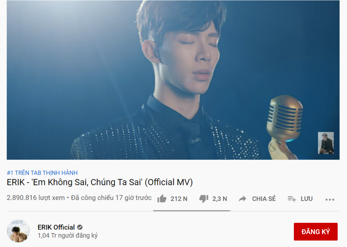 Sau 15 giờ ra mắt, 'Em không sai, chúng ta sai' của Erik đạt #1 trending Youtube Ảnh 2