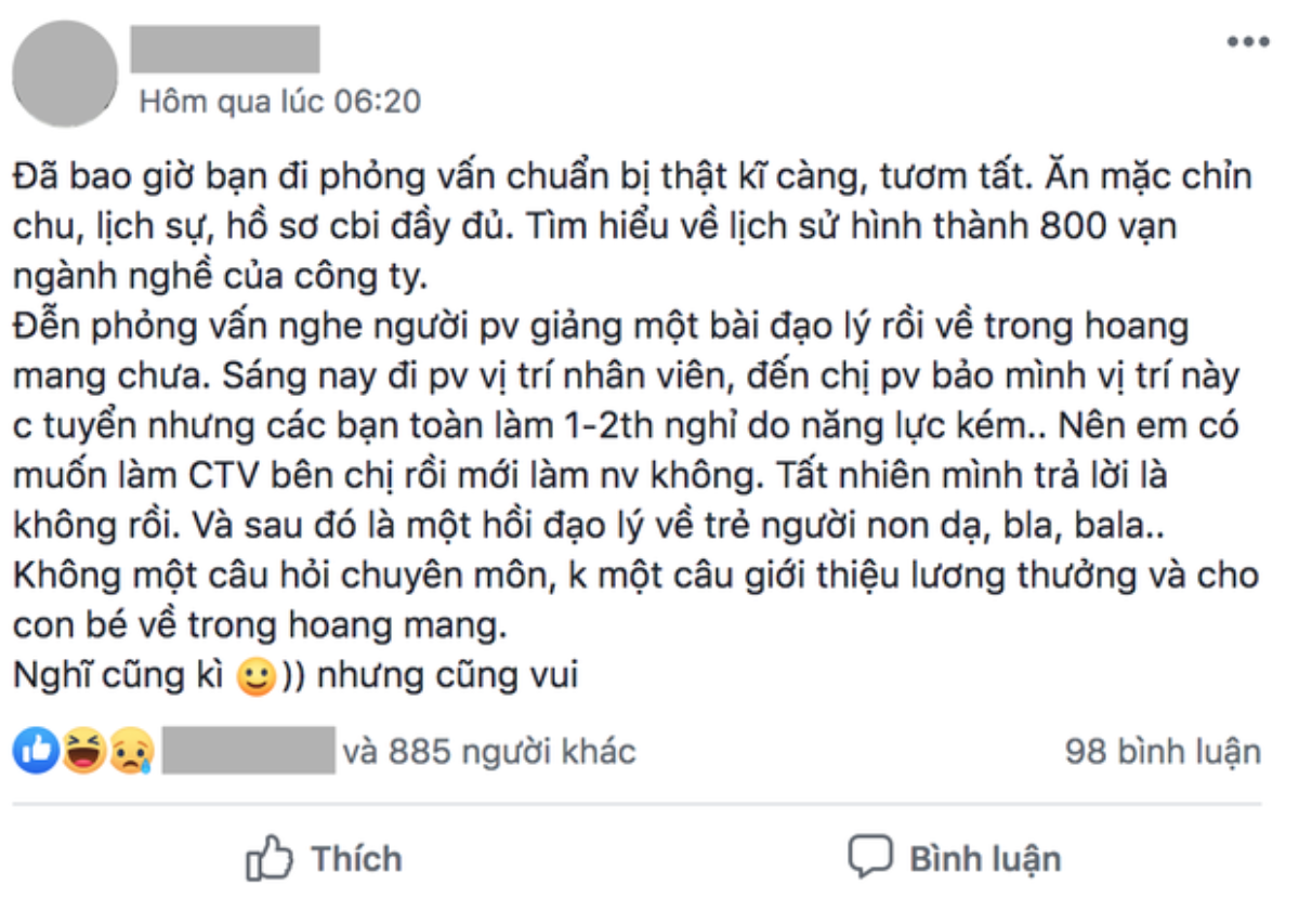 Đi phỏng vấn xin việc, ứng viên bị nhà tuyển dụng liên tục chê bai và 'giảng đạo lý' hàng giờ đồng hồ Ảnh 2