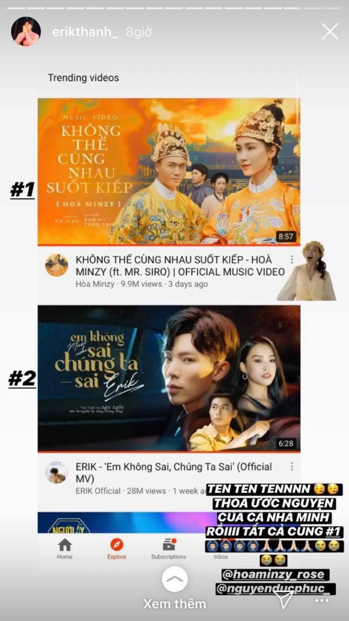 Mất #1 trending vào tay 'chị cả' Hòa Minzy và đây là phản ứng của Erik… Ảnh 3