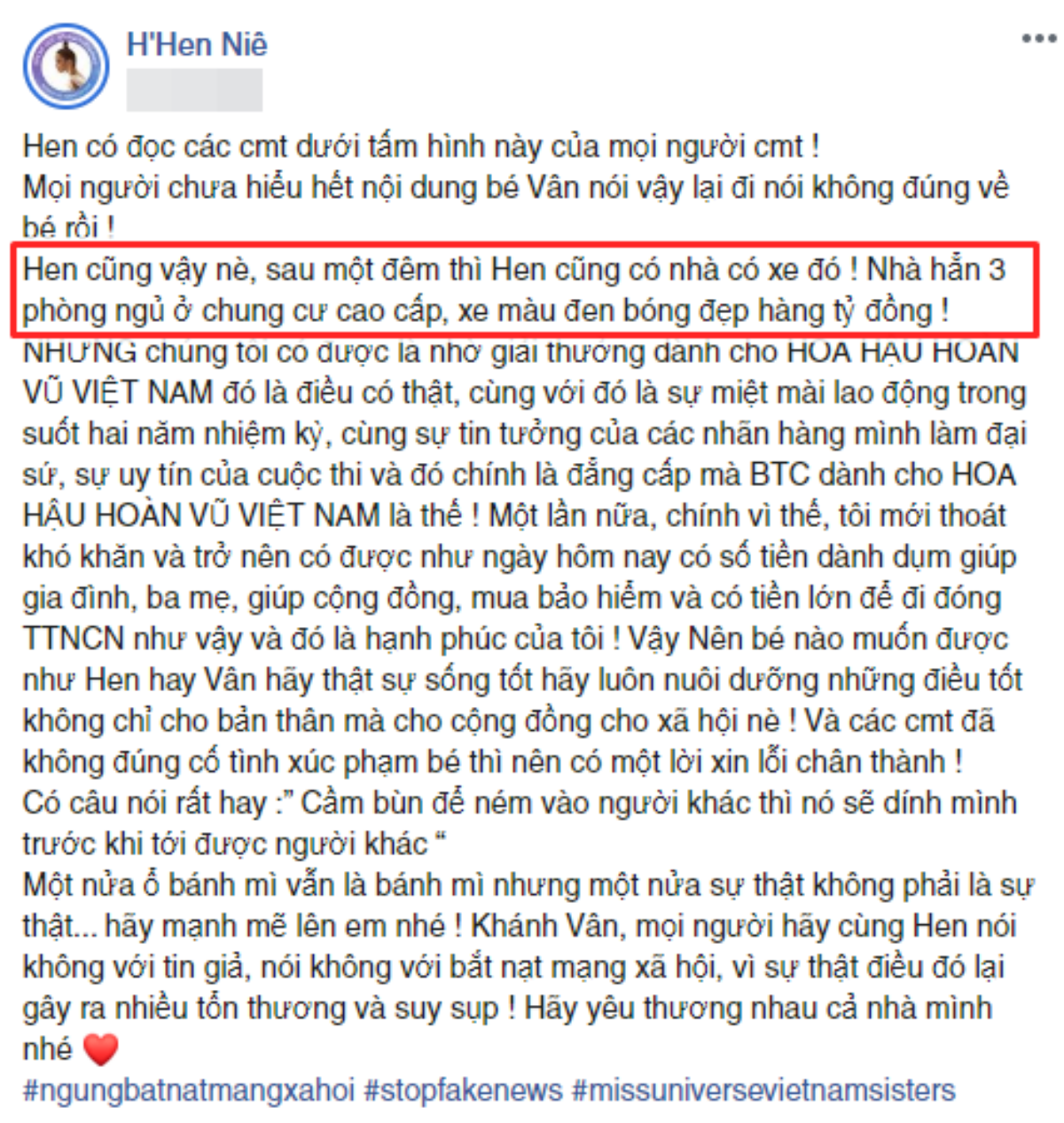 H'Hen Niê bênh vực, yêu cầu anti-fan xin lỗi Khánh Vân: 'Tôi cũng có nhà có xe sau 1 đêm' Ảnh 5