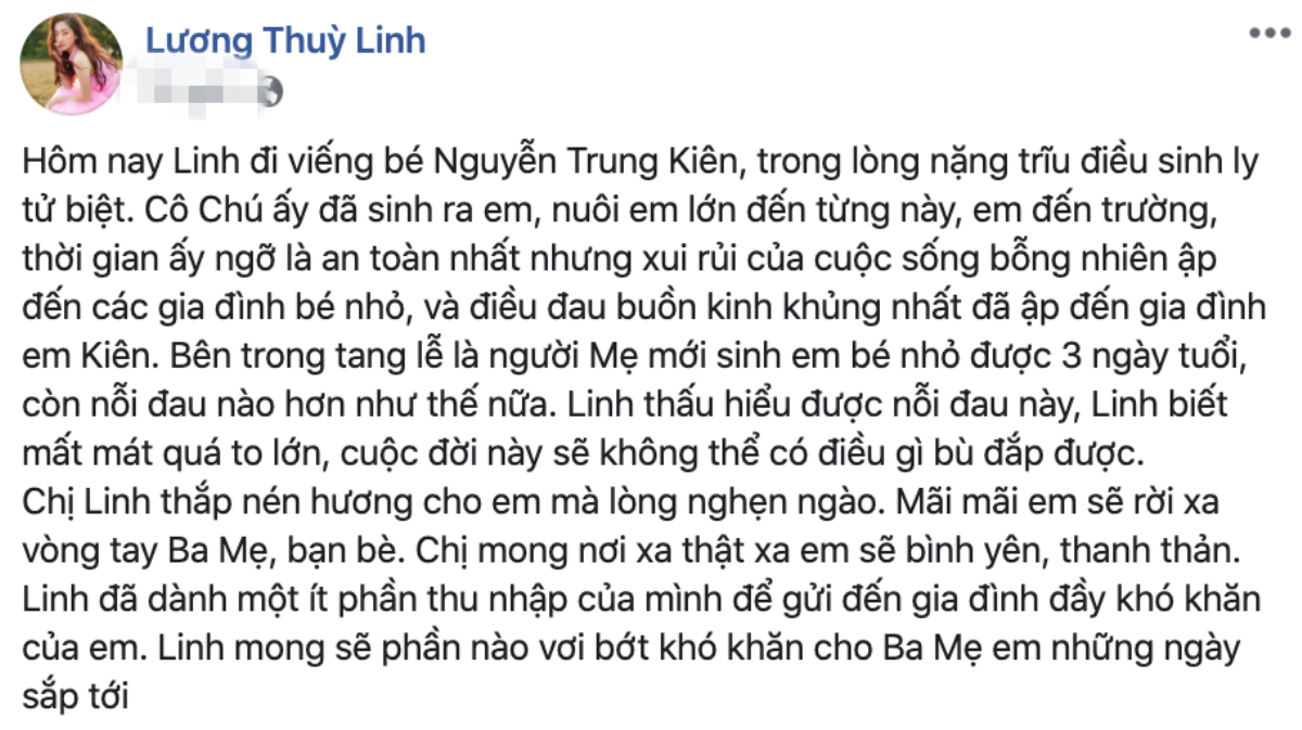 Lương Thùy Linh đến viếng bé trai mất vì cây phượng bật gốc: 'Chị thắp hương mà lòng nghẹn ngào' Ảnh 1