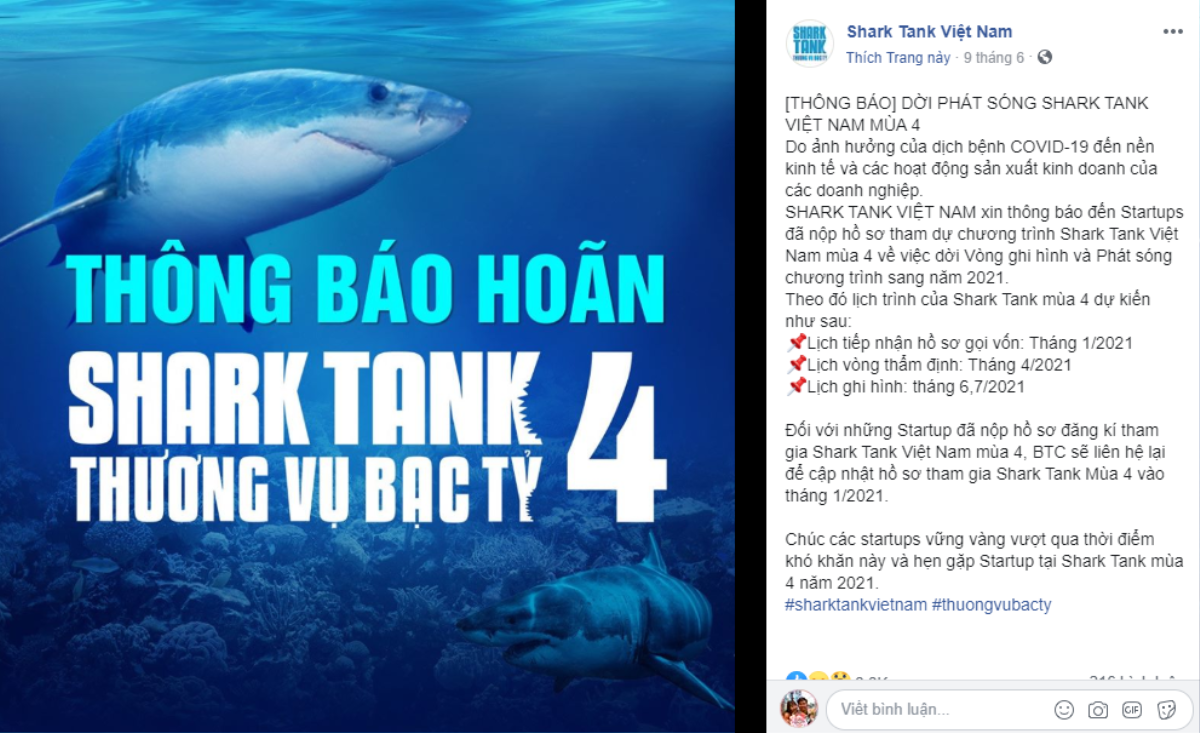 Shark Tank Việt Nam lùi lịch phát sóng mùa 4 sang năm 2021 do ảnh hưởng dịch COVID-19 Ảnh 1