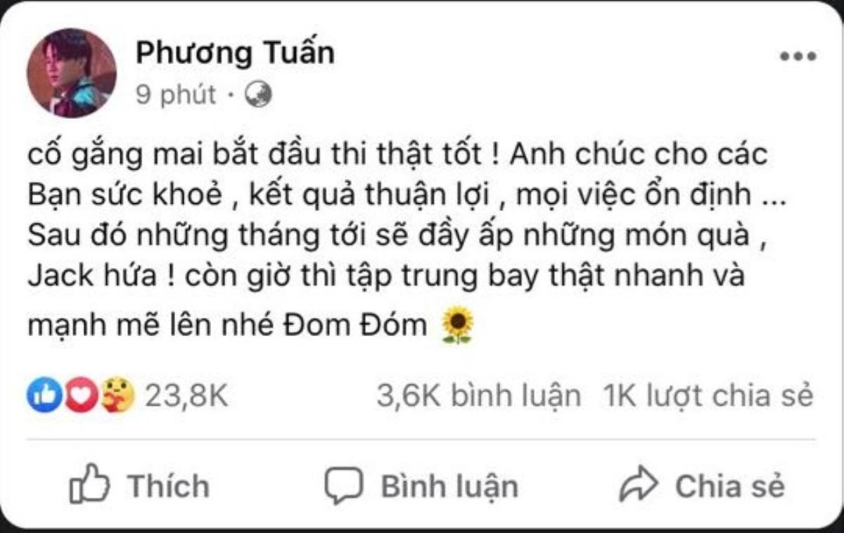 Jack 'đăng đàn' chúc fan thi tốt, nhưng vẫn không quên 'úp mở' loạt dự án mới chuẩn bị lên sóng? Ảnh 1