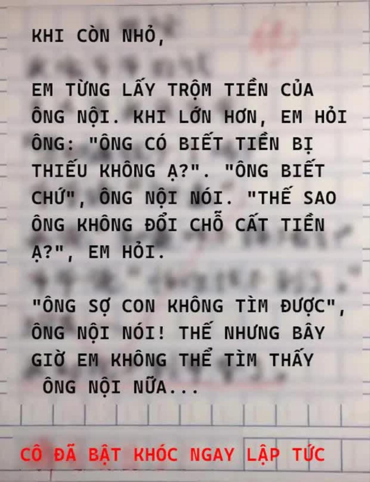 Làm văn kể về kỷ niệm với ông nội, cậu bé tiểu học khiến cô giáo bật khóc Ảnh 1