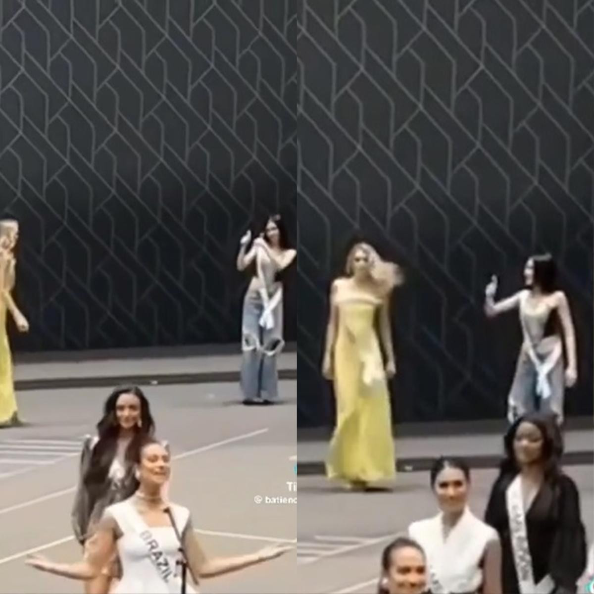 Đang đi thi, Bùi Quỳnh Hoa nhiệt tình hướng dẫn 'đối thủ' catwalk ở Miss Universe Ảnh 2