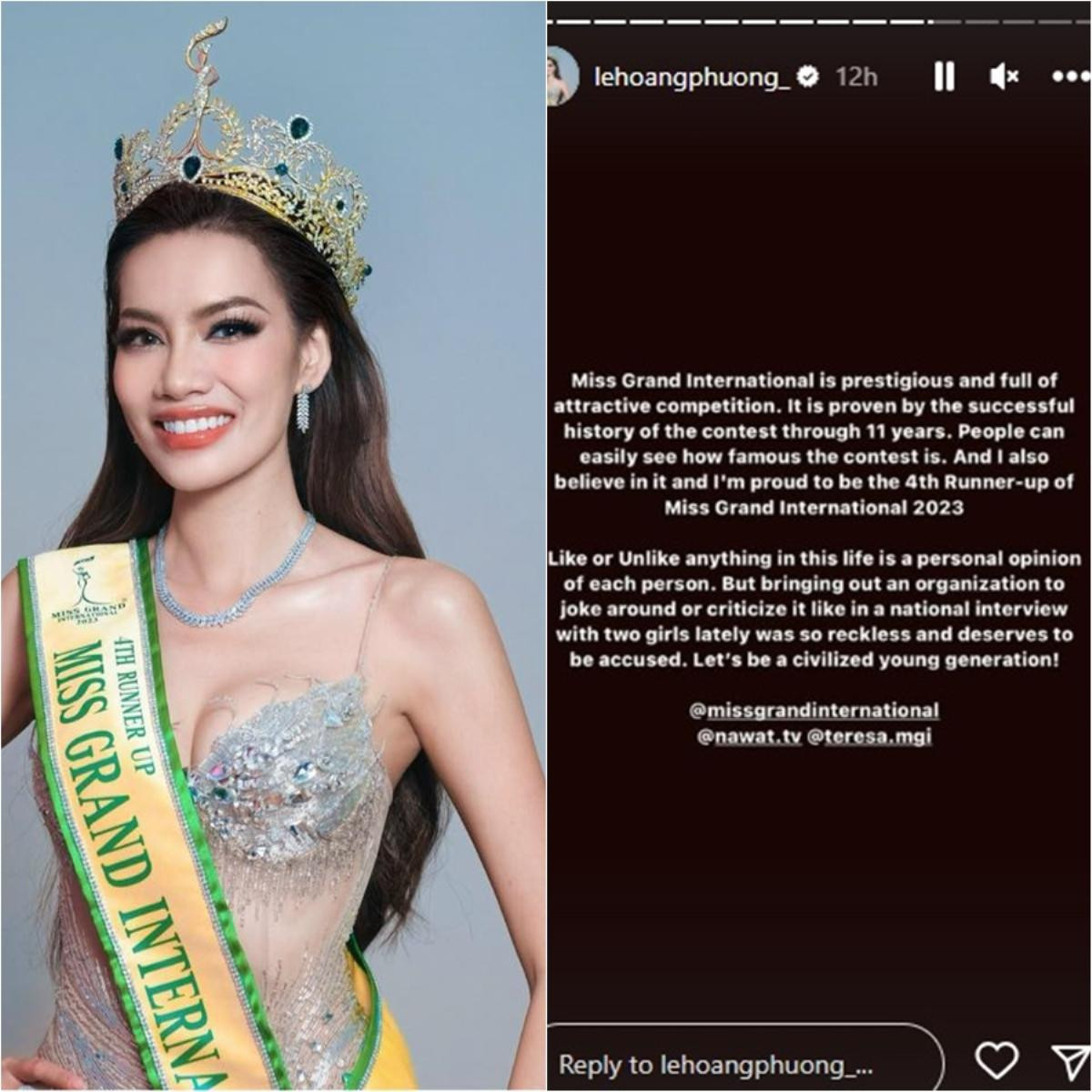 Lê Hoàng Phương lên tiếng 'cực căng' khi Miss Grand bị một hoa hậu Philippines nói là 'cuộc thi tệ nhất' Ảnh 5