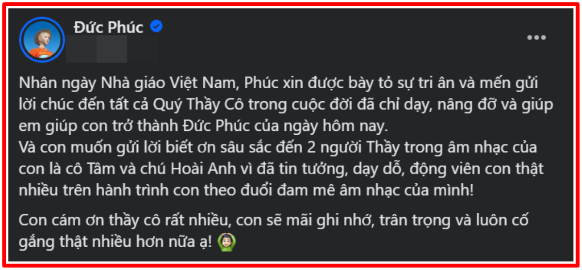 Đức Phúc tri ân ngày Nhà giáo Việt Nam 20/11, bất ngờ nhắc đến Mỹ Tâm Ảnh 2