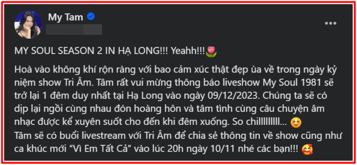 Tri Âm tròn 1 năm tuổi, Mỹ Tâm chính thức thông báo về liveshow tiếp theo Ảnh 2