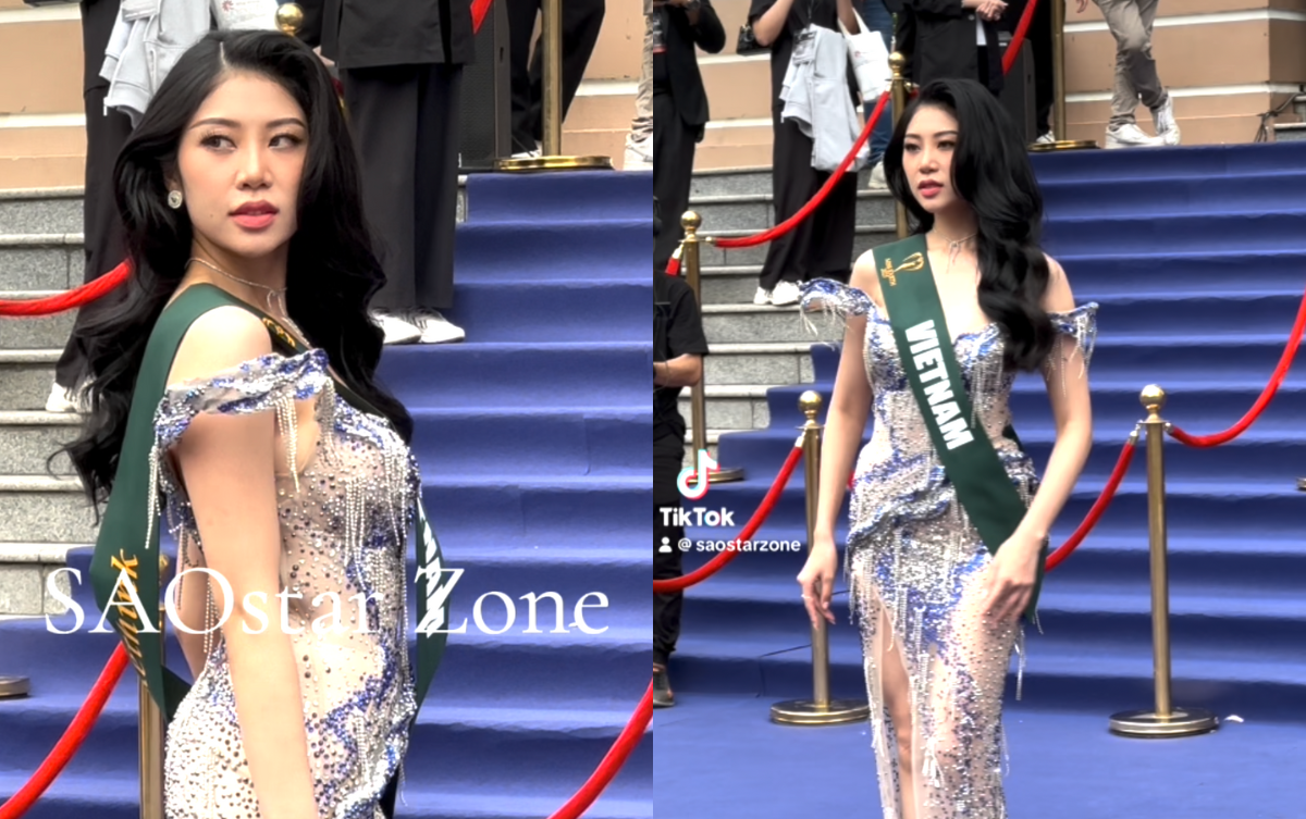 Đại diện Việt Nam té trên thảm xanh Miss Earth 2023, biểu cảm gây chú ý sau sự cố Ảnh 1