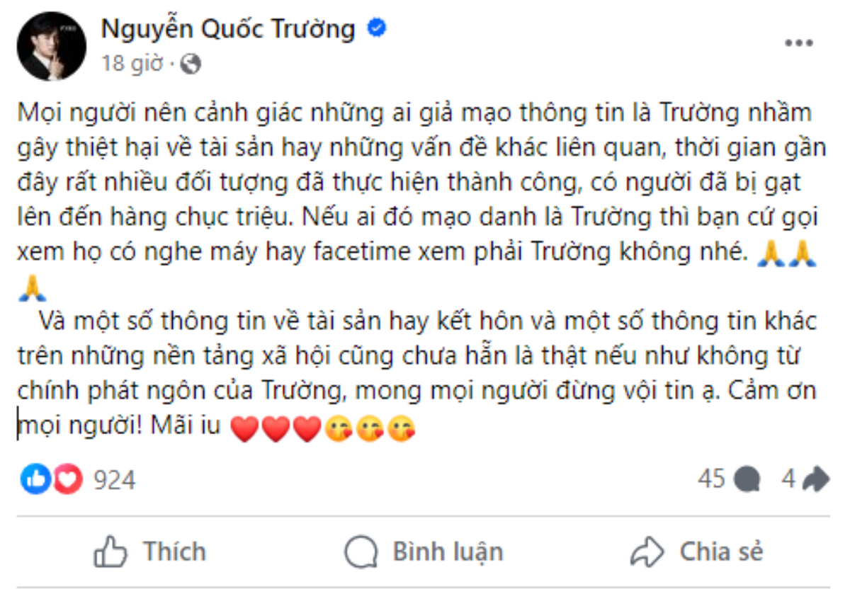 Quốc Trường lên tiếng cảnh báo khán giả tránh khỏi hành vi lừa đảo tinh vi, khó kiểm soát Ảnh 1