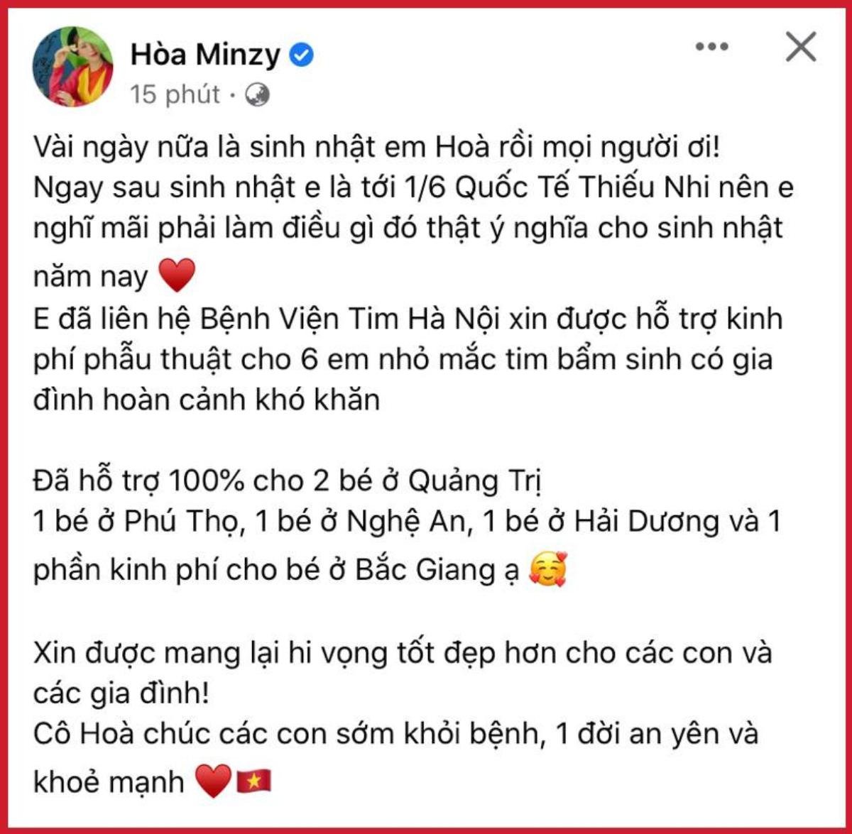 Hòa Minzy bỏ ra hơn 200 triệu đồng để làm một việc ý nghĩa dịp sinh nhật, nhận 'bão' lời khen từ netizen Ảnh 1