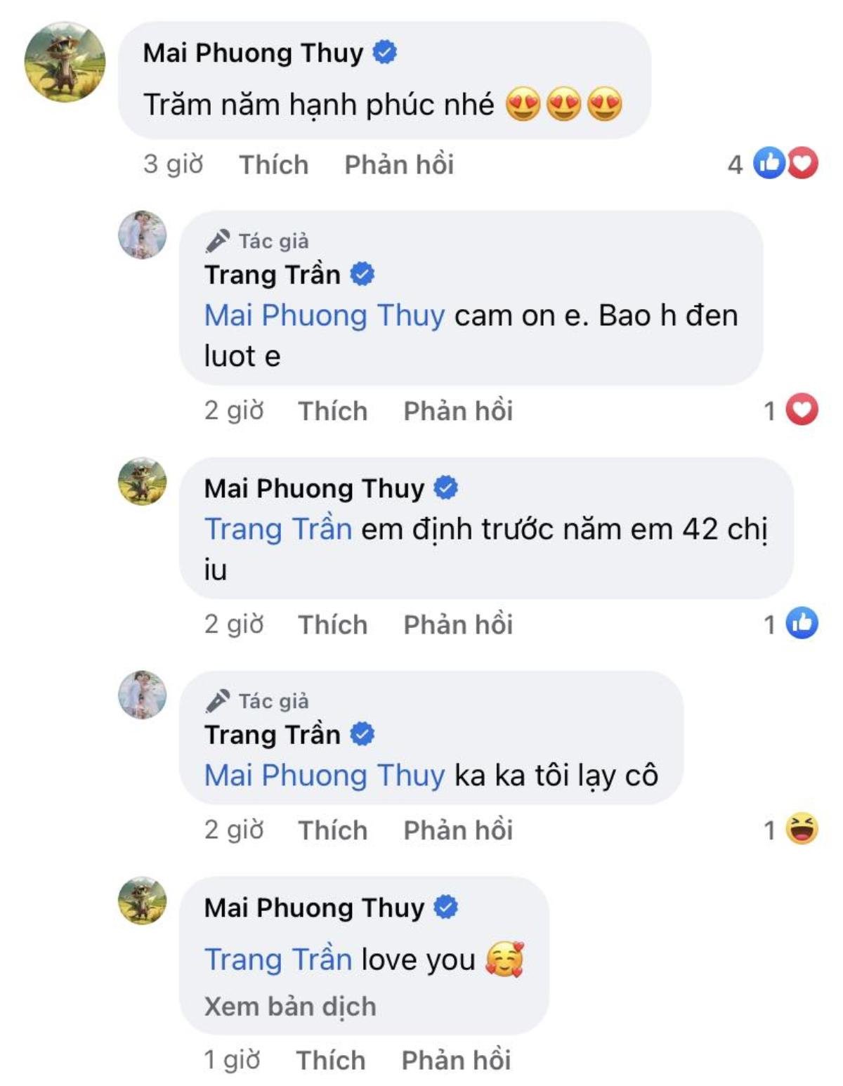 Mai Phương Thuý khéo léo tiết lộ thời điểm 'lên xe hoa' khi chúc mừng đám cưới Trang Trần Ảnh 2