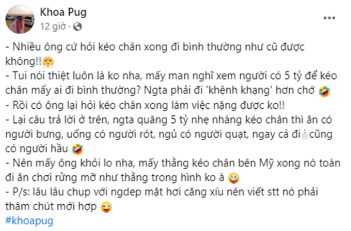 Bị thắc mắc 'kéo chân 5 tỷ có đi như người bình thường được không?', Khoa Pug đáp trả cực thâm thúy Ảnh 1