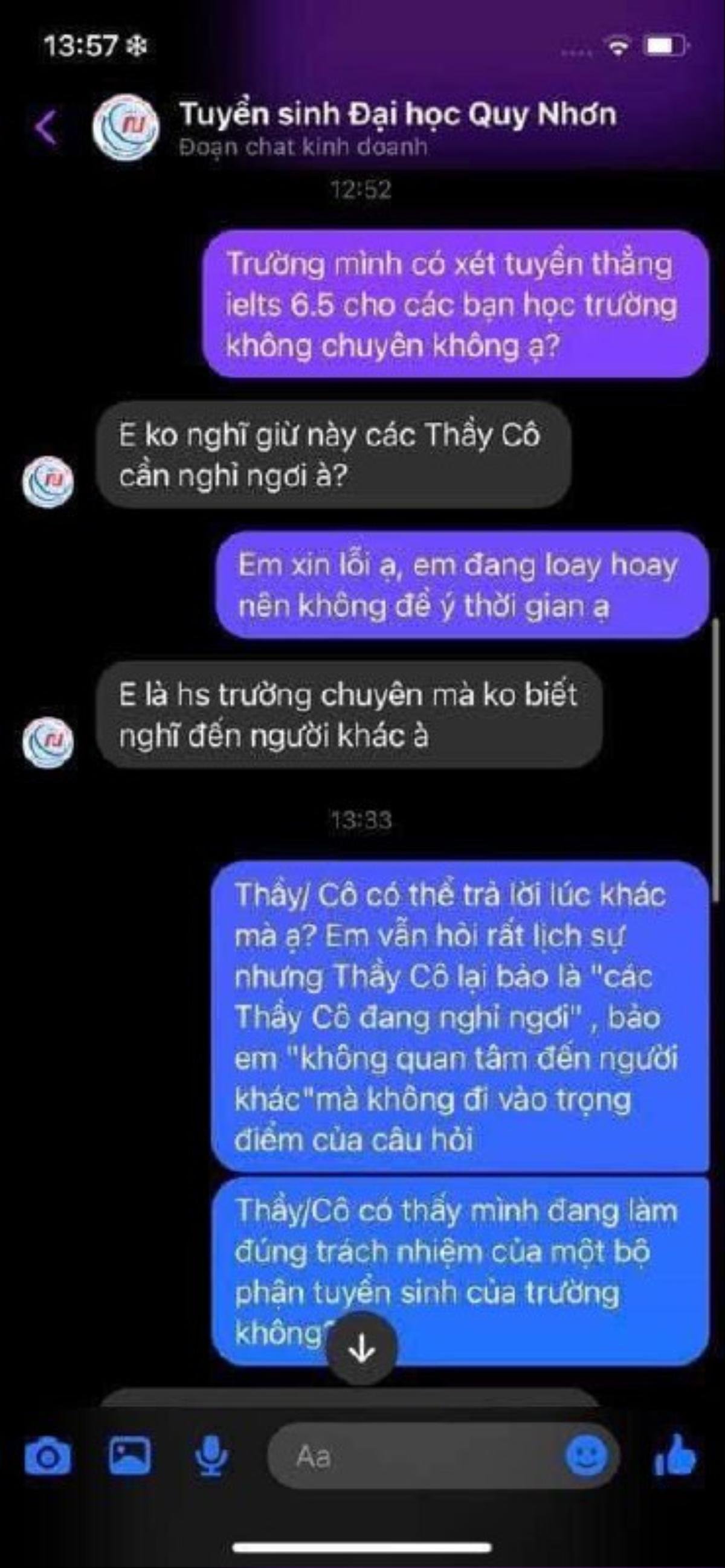 Học sinh nhờ tư vấn nhưng bị nhóm tuyển sinh sử dụng ngôn từ thiếu chuẩn mực: ĐH Quy Nhơn nói gì? Ảnh 1