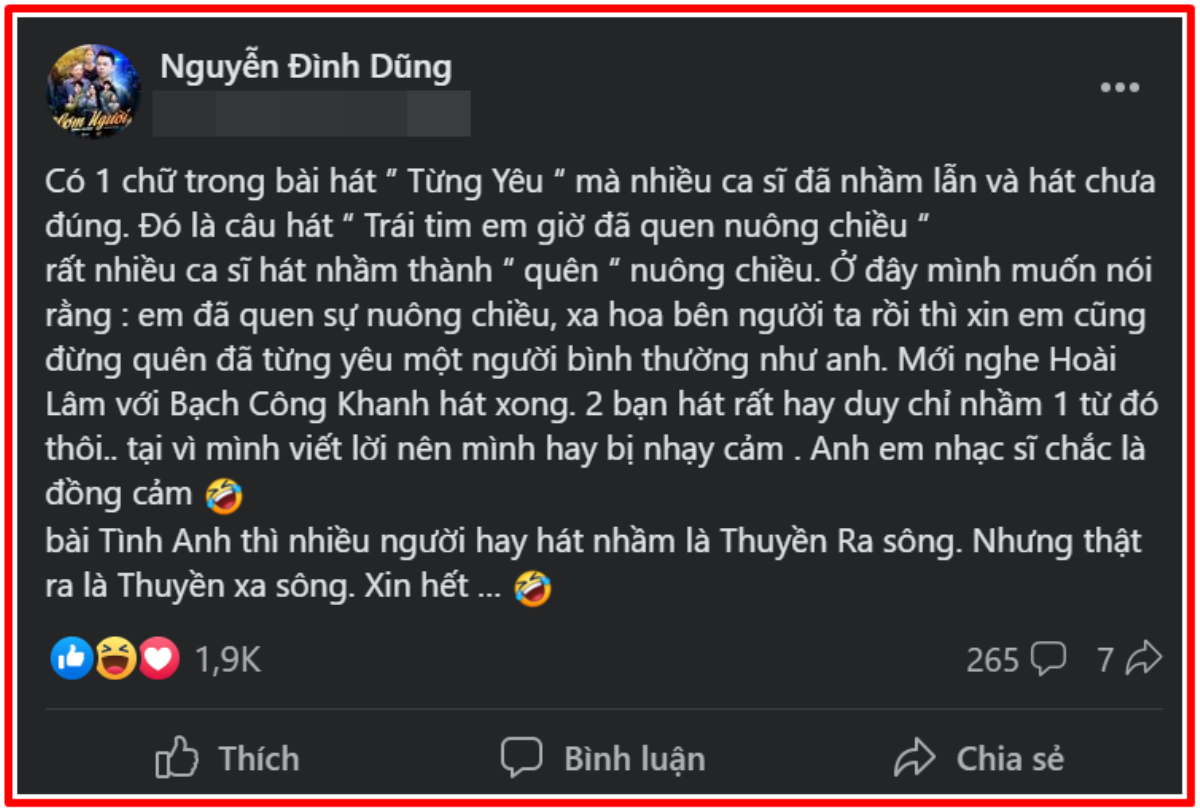 Bị chỉ trích vì nói Hoài Lâm hát nhầm lời, nam nhạc sĩ đăng đàn giải thích Ảnh 2