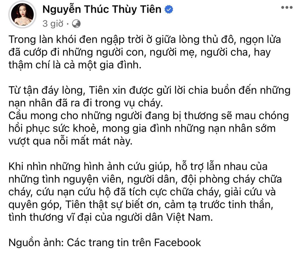 Thuỳ Tiên, Trung Quân cùng nhiều nghệ sĩ Vbiz góp sức hỗ trợ sự cố cháy chung cư Ảnh 3