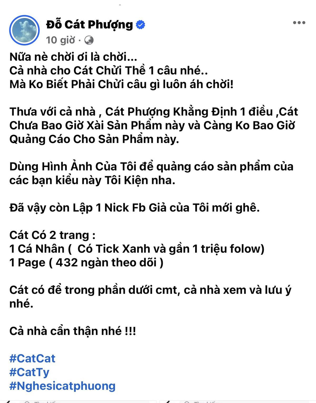 Cát Phượng bức xúc khi bị mạo danh hình ảnh, tuyên bố sẽ kiện Ảnh 1