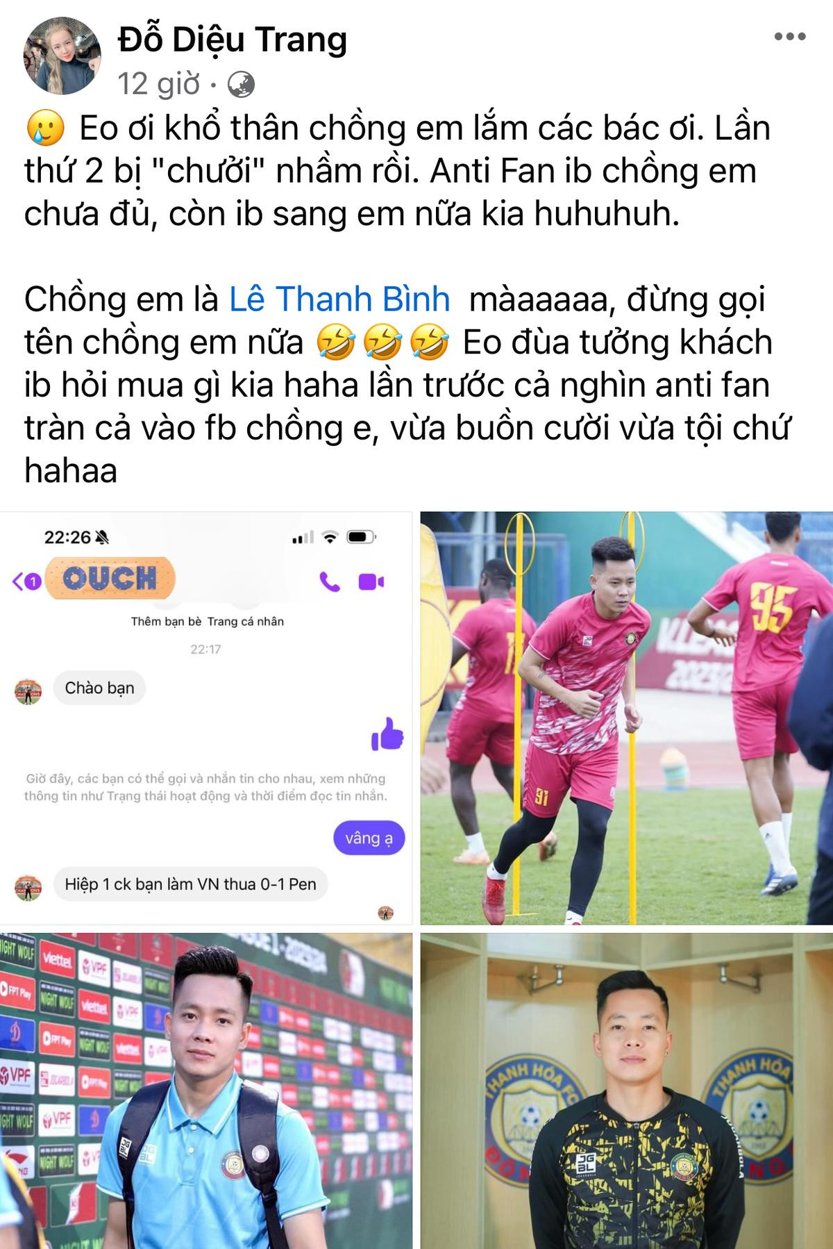 Vợ cầu thủ Thanh Bình lên tiếng vì chồng bị cộng đồng mạng mắng oan Ảnh 1