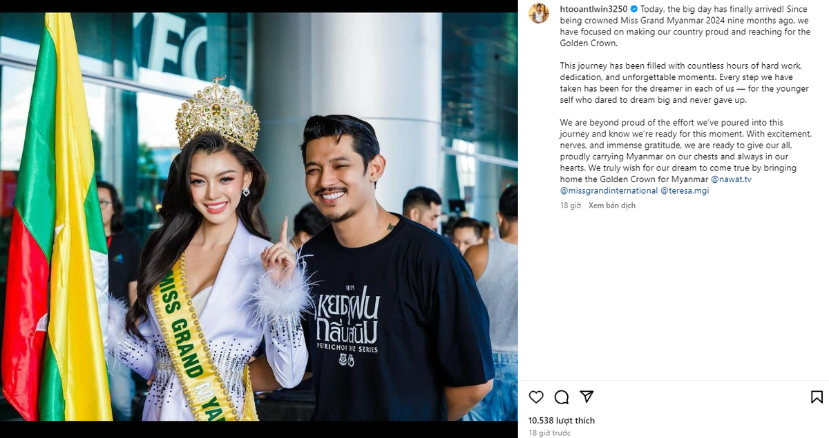 Giám đốc Miss Grand Myanmar cảm ơn ông Nawat và tự hào sau màn ném vương miện Ảnh 1