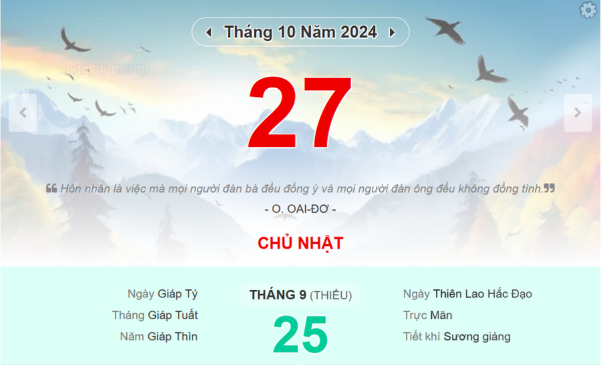 Lịch âm hôm nay (27/10): Ngày tốt nhất tháng, làm gì cũng như ý Ảnh 1