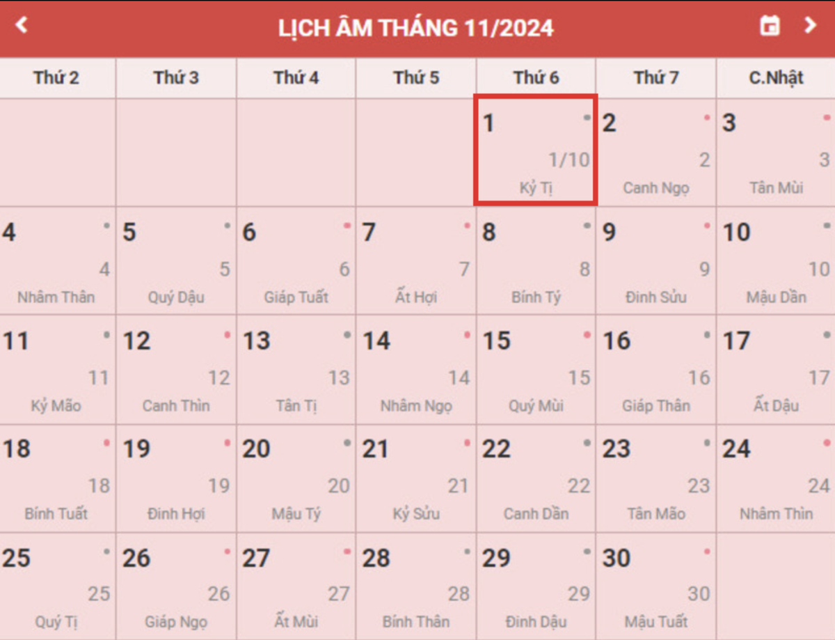 Lịch âm hôm nay (1/11/2024): Làm việc gì cũng dễ thành công Ảnh 1