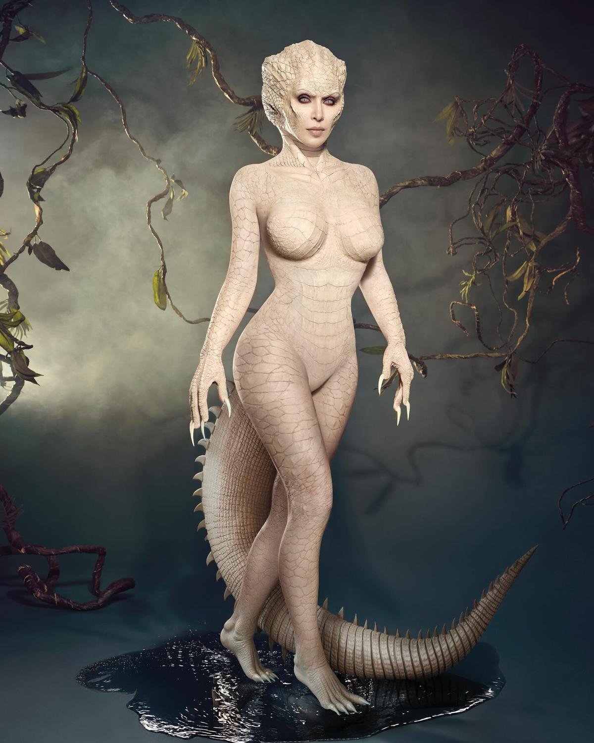 Kim Kardashian xứng danh 'nữ hoàng Halloween 2024' với màn biến hình thành cá sấu bạch tạng Ảnh 1