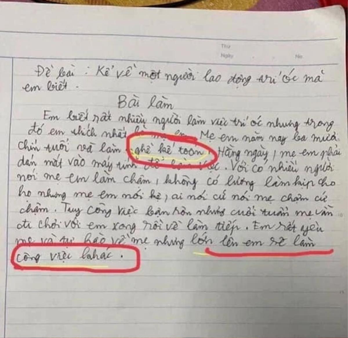 Làm bài văn kể về nghề lao động trí óc, em học sinh khiến mẹ 'cười ra nước mắt' Ảnh 1