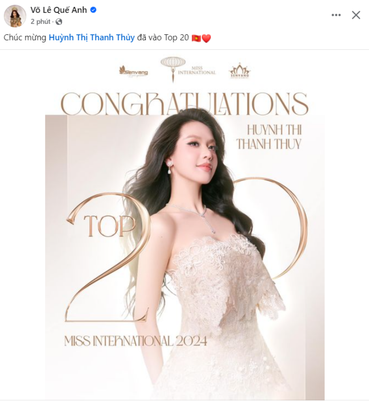 Phản ứng của Quế Anh khi Thanh Thủy vào Top 20 Miss International Ảnh 1