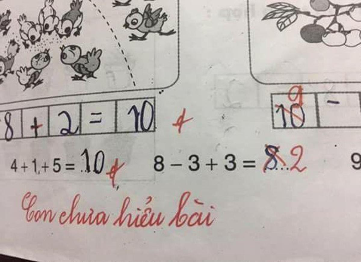 Bài toán '8-3+ 3=8' bị chấm sai và phê 'chưa hiểu bài', cô đưa ra đáp án càng sai hơn Ảnh 1