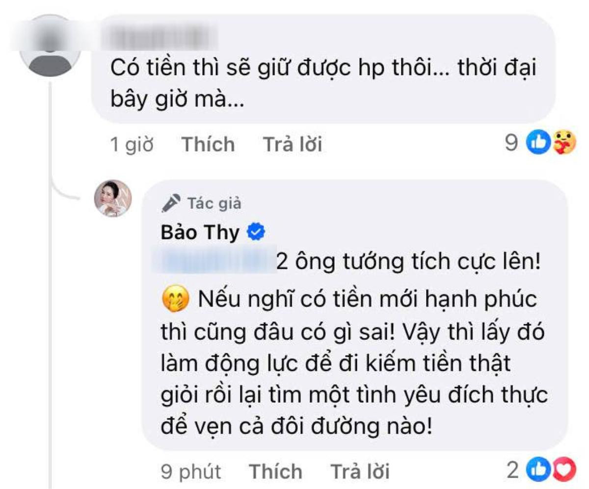 Phản ứng của Bảo Thy trước lời nhận xét 'có tiền mới giữ được hạnh phúc' Ảnh 2