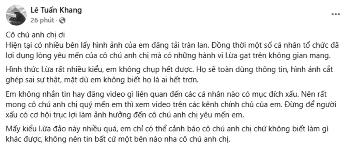 Lê Tuấn Khang đột ngột đăng đàn tin 'khẩn' gây xôn xao Ảnh 2