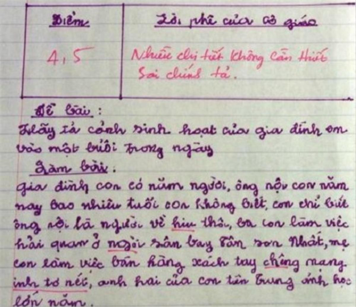 Bài văn tả cảnh sinh hoạt được 4.5 điểm, cô viết lời phê khiến ai cũng gật gù đồng ý Ảnh 1