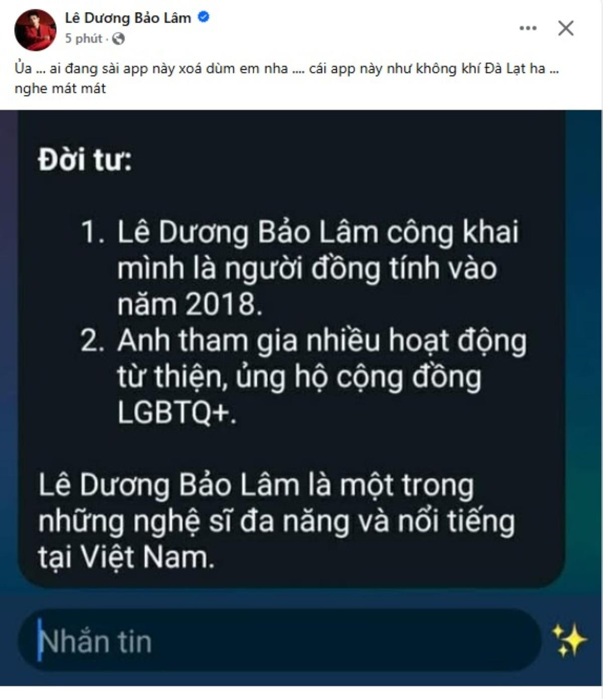 Lê Dương Bảo Lâm đính chính thông tin sai lệch về giới tính Ảnh 1