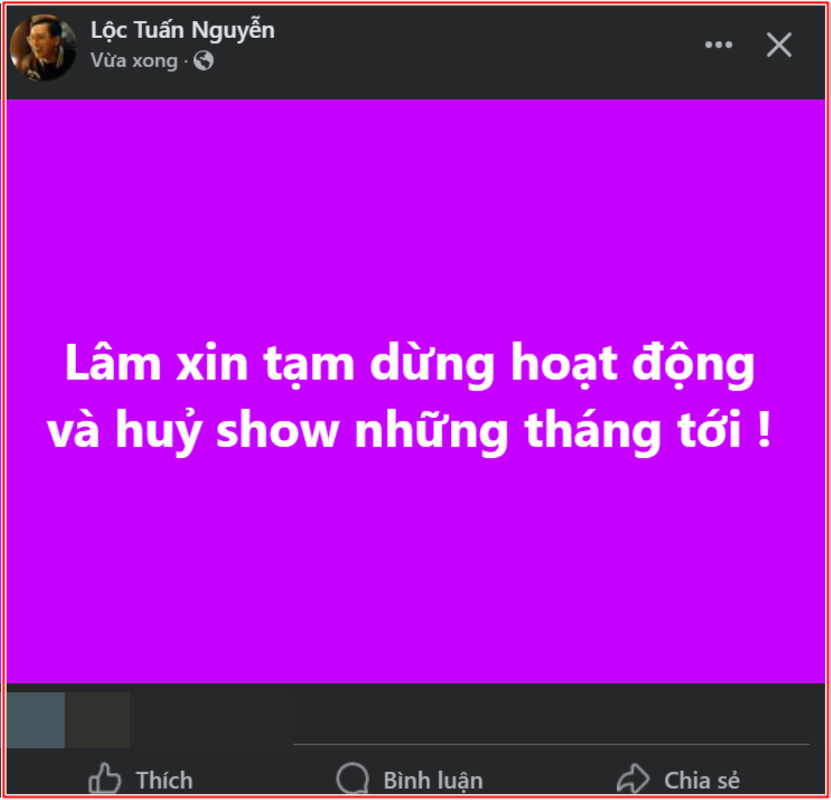 Hoài Lâm hủy show, tuyên bố chuyện dừng hoạt động Ảnh 2