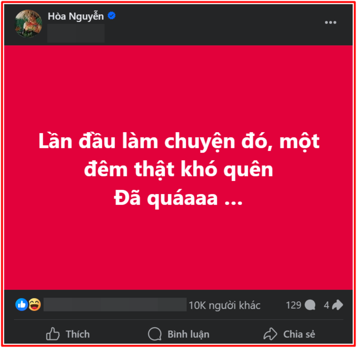 Hòa Minzy gây tò mò với dòng trạng thái lúc nửa đêm: 'Lần đầu làm chuyện đó' Ảnh 1