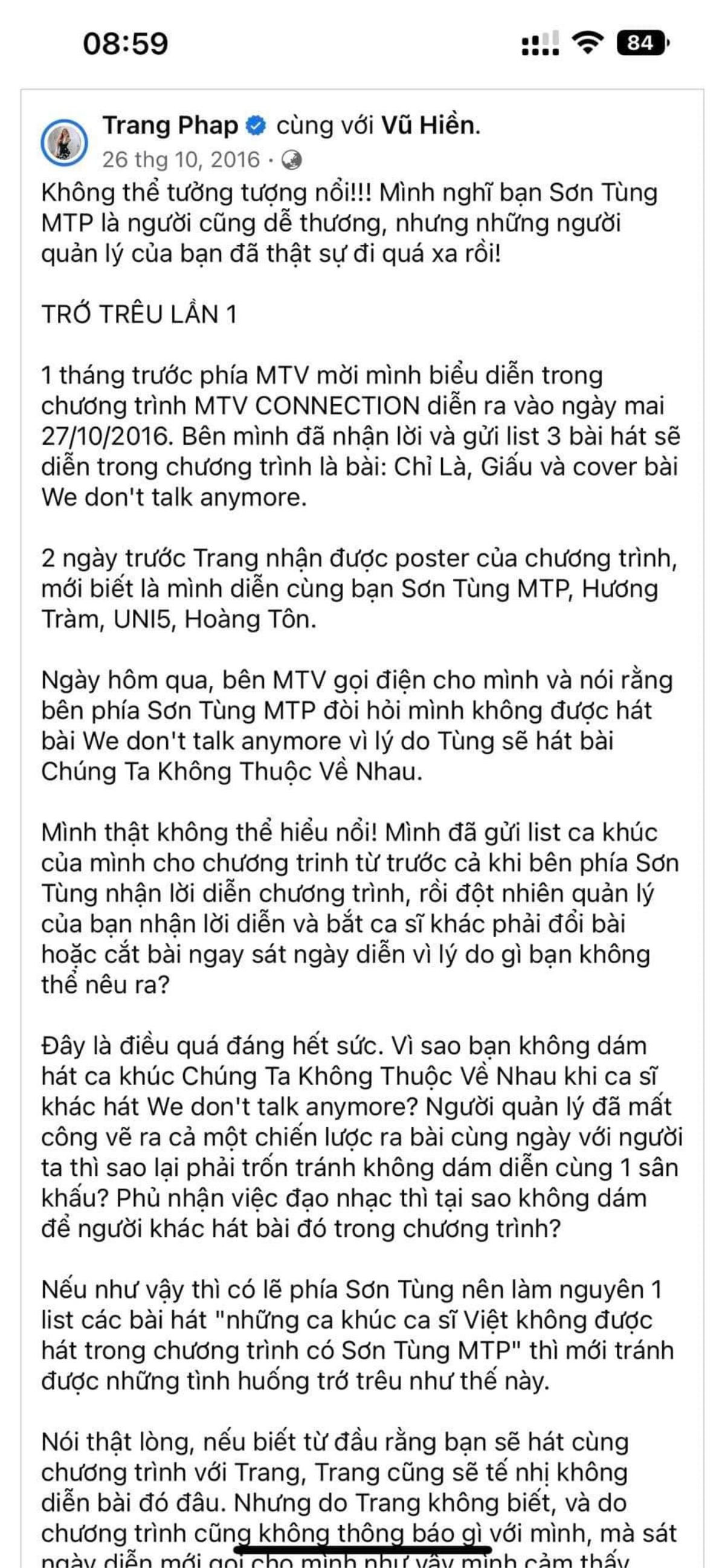 Dân mạng 'đào' lại bài đăng của Trang Pháp bức xúc về ekip Sơn Tùng, hủy luôn show diễn Ảnh 4