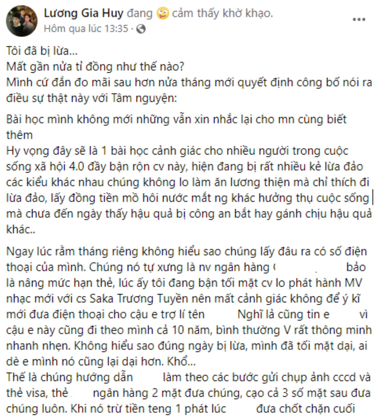 Nam ca sĩ Việt bị lừa mất trắng gần nửa tỷ đồng Ảnh 1