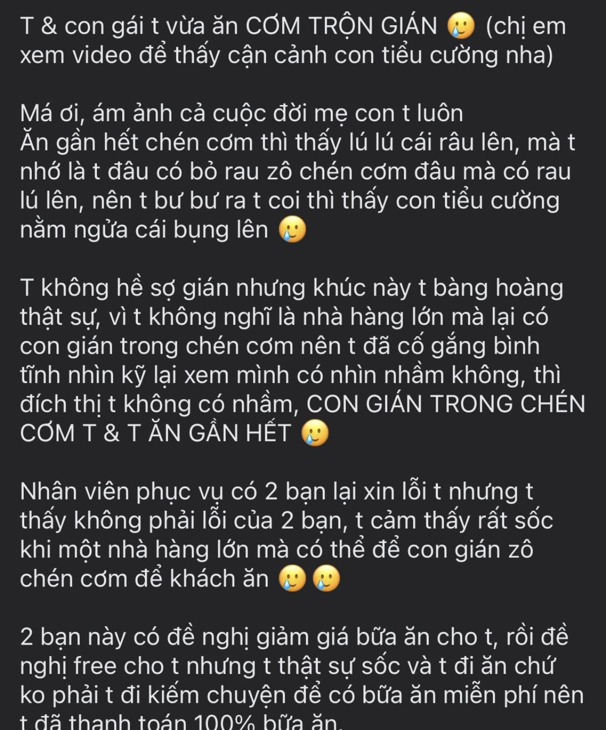 Vụ việc “tiểu cường” xuất hiện trong bát cơm, đại diện nhà hàng lên tiếng khiến cộng đồng mạng sốc ngang Ảnh 2