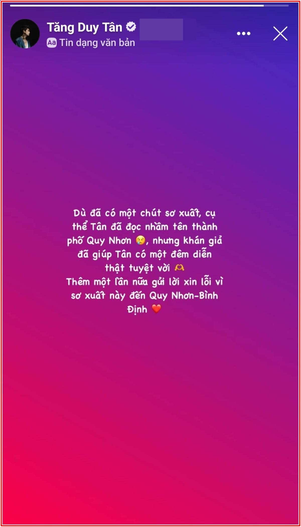 Tăng Duy Tân gặp sự cố nhầm lẫn trên sân khấu, phải đăng đàn xin lỗi khán giả Ảnh 2