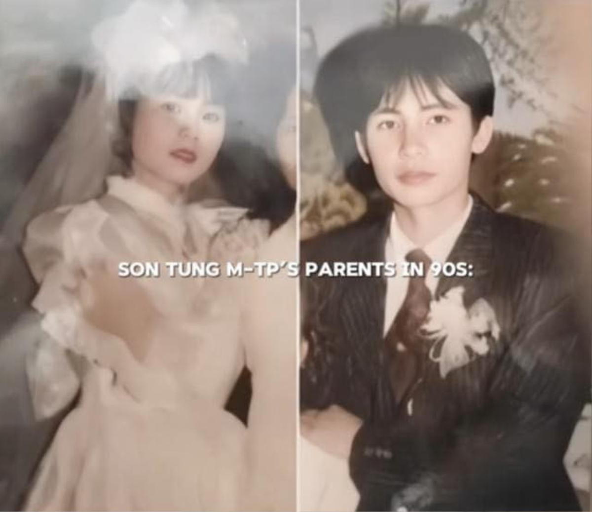 Có thể là hình ảnh về 2 người, tóc mái và văn bản cho biết 'SON TUNG M- M-TP's PARENTS IN 90S:'