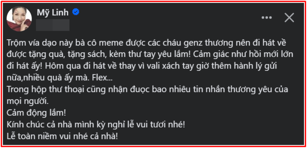 Được khán giả GenZ tặng quà đi khi diễn, diva Mỹ Linh: 'Cảm giác như hồi mới lớn đi hát' Ảnh 2