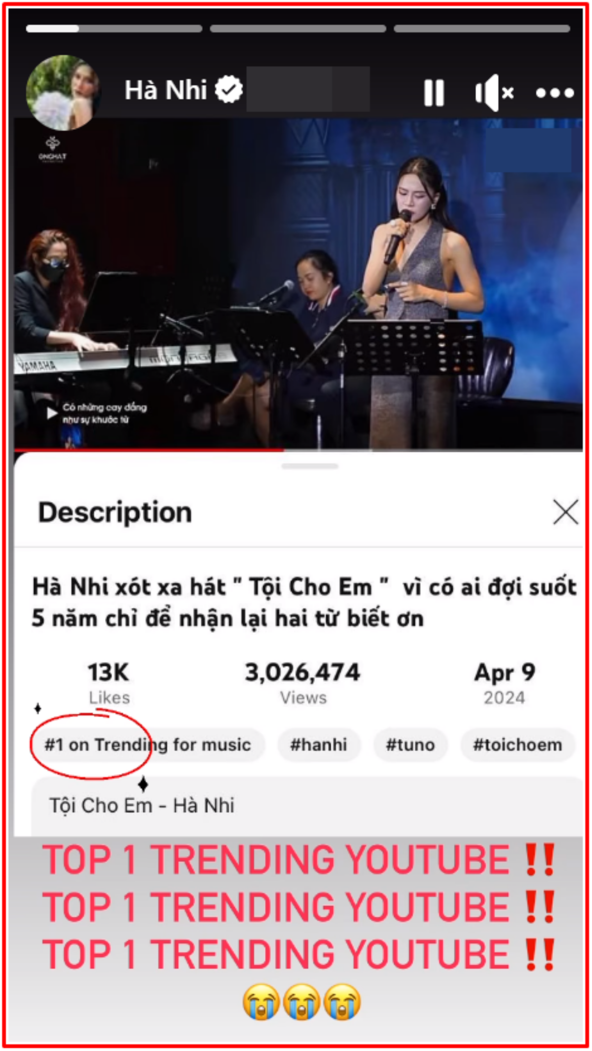 'Vượt mặt' SOOBIN, màn trình diễn 'Tội cho em' của Hà Nhi chính thức ẵm #1 Trending Youtube Ảnh 3