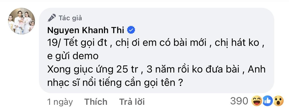 Khánh Thi công khai danh tính 'anh nhạc sĩ giục ứng 25 triệu nhưng 3 năm không đưa bài' Ảnh 1