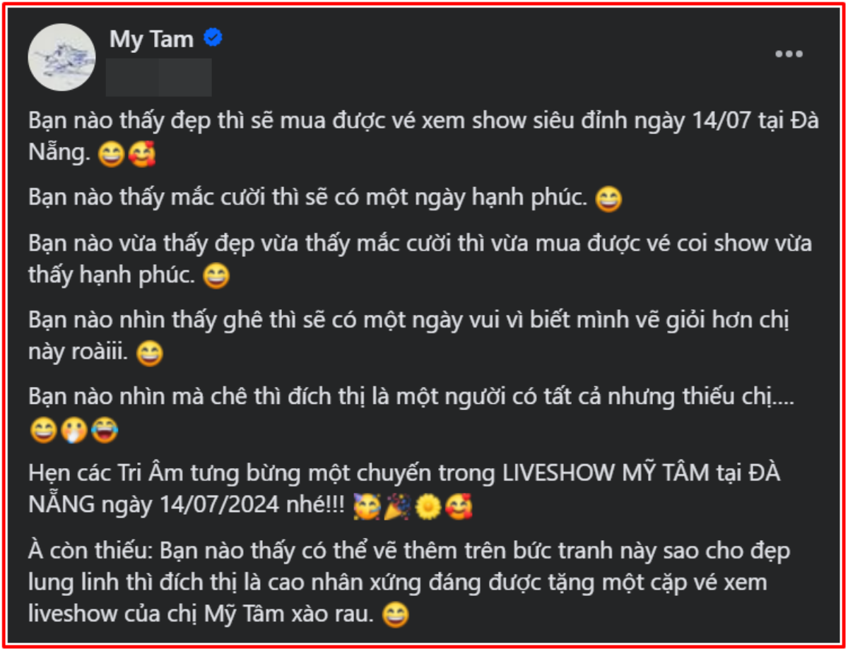 Một fan buồn vì 'lỡ hẹn' với liveshow mới của Mỹ Tâm, nữ ca sĩ phản hồi thế nào? Ảnh 1