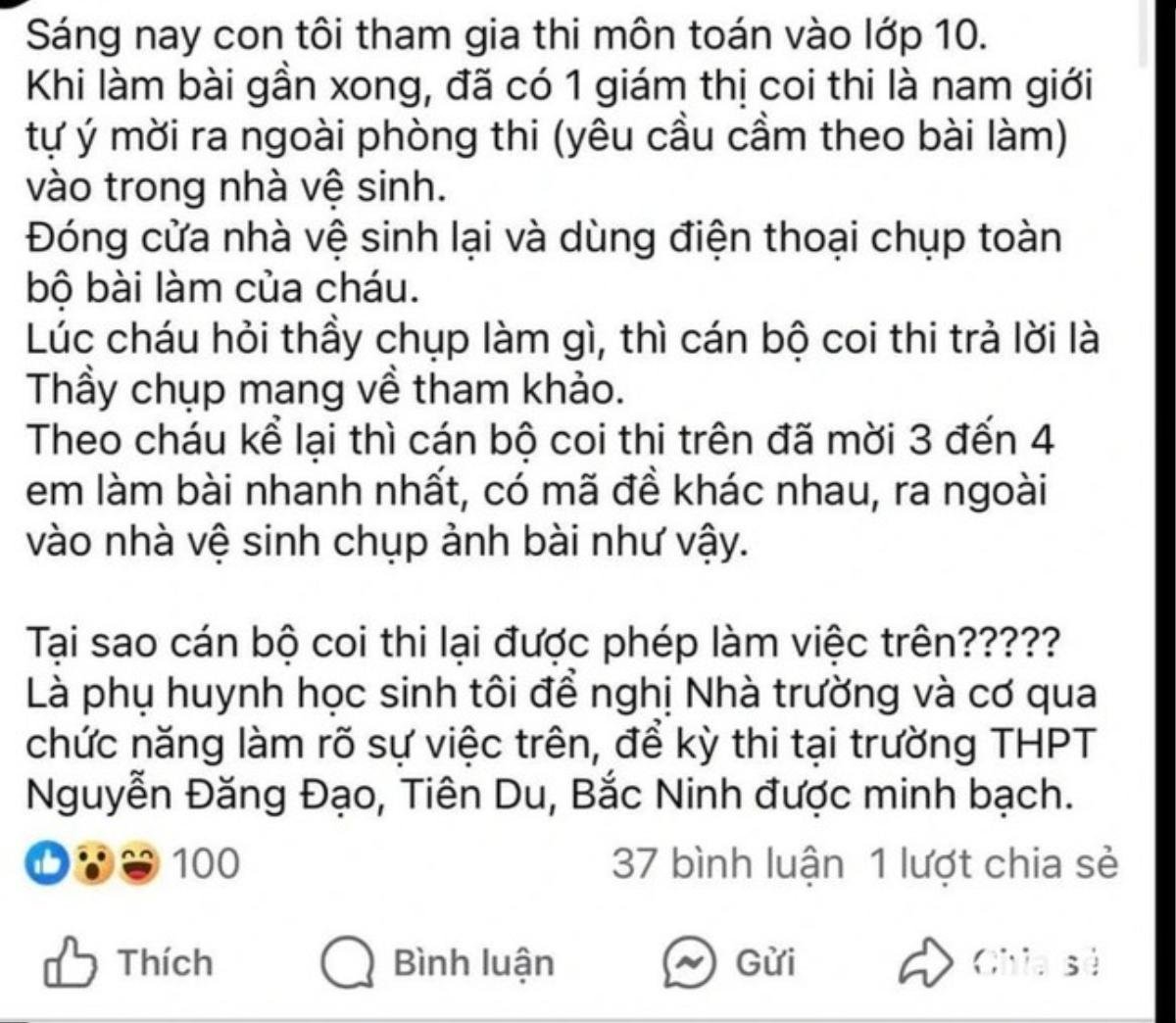 Công an vào cuộc xác minh giám thị ép thí sinh mang bài thi ra nhà vệ sinh để chụp ảnh ở Bắc Ninh Ảnh 1