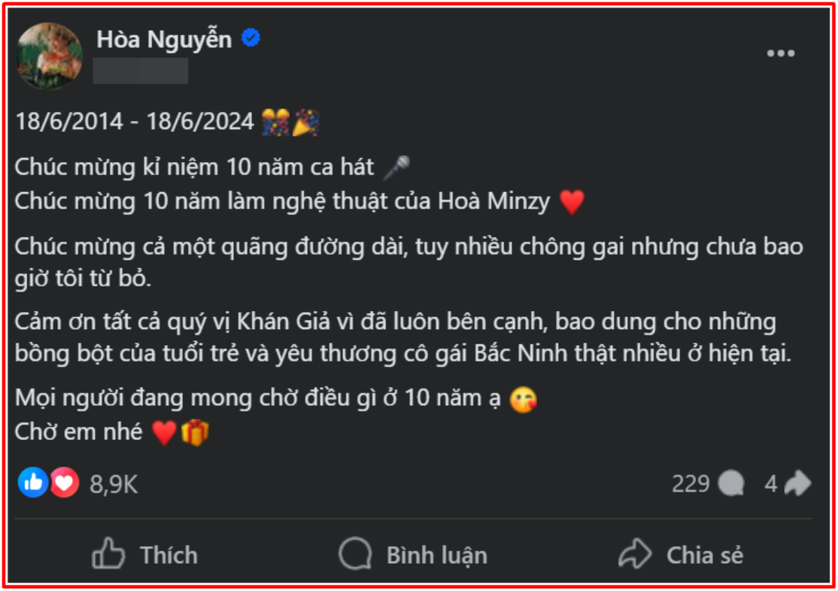 Hòa Minzy kỷ niệm ngày quan trọng, người hâm mộ liên tục chúc mừng Ảnh 2