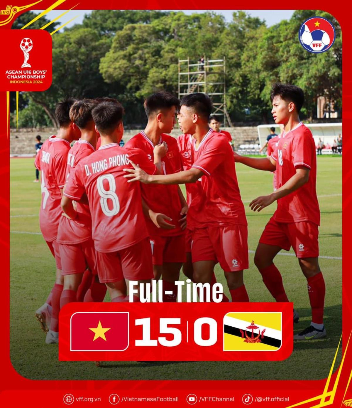 U16 Việt Nam thắng Brunei 15-0 Ảnh 1