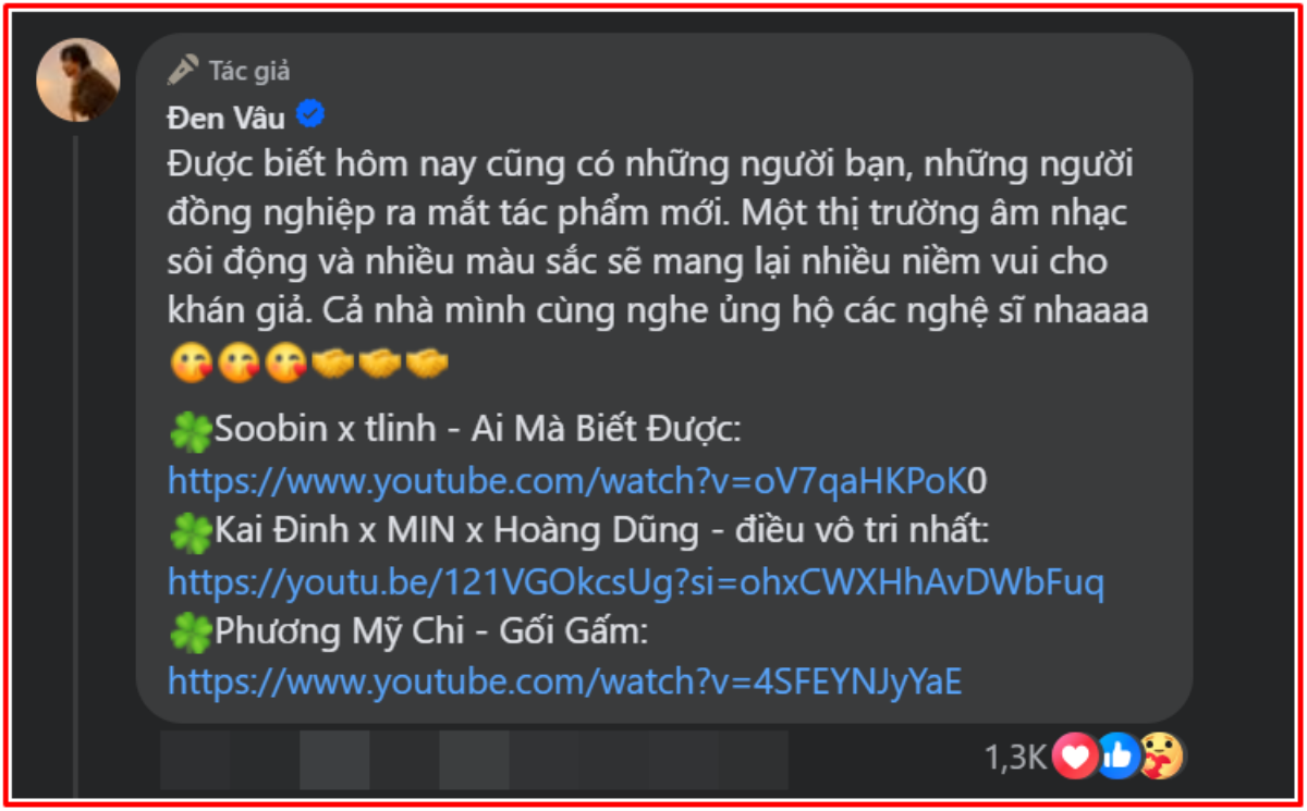 Ra MV cùng ngày với SOOBIN, Phương Mỹ Chi,... Đen Vâu có hành động đẹp với đồng nghiệp Ảnh 1