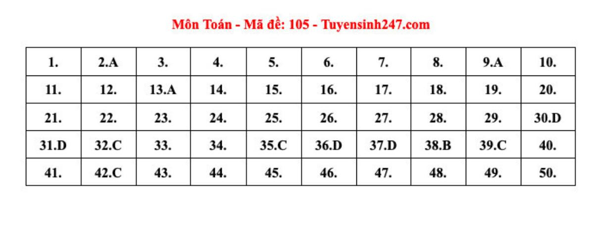 Đáp án tham khảo môn Toán thi tốt nghiệp THPT năm 2024 Ảnh 5